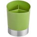 a close up of a green and silver object