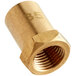 A gold brass Cooking Performance Group #35 burner orifice nut.
