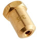 A gold brass Cooking Performance Group #35 burner orifice with a nut.