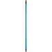 A blue broom handle with a black tip.
