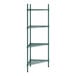 A green metal Regency wire shelving unit with four shelves.