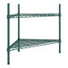 A green metal triangle wire shelf kit with two shelves.