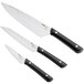 A Kai PRO 3-piece knife set with black handles.