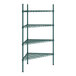 A green Regency wire shelving unit with four shelves.