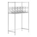 A chrome metal rack with 5 can racks on it.