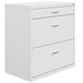 A Hirsh Industries white lateral file cabinet with three drawers.