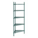 A green metal Regency wire shelving unit with five shelves.