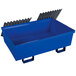 A blue metal pallet for two drums.