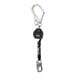 A black and white Honeywell Miller Scorpion personal fall limiter with a steel carabiner.