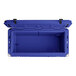 A navy blue CaterGator outdoor cooler with the lid open.