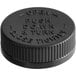 A black plastic child resistant cap for 45/400 bottles with heat induction liner and instruction text.