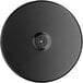 A black circular Lancaster Table & Seating table base plate with a hole in the center.