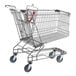A gray metal supermarket shopping cart with a 6.3 cubic foot capacity.