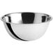 A silver stainless steel Choice mixing bowl.