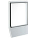 A white rectangular glass with a black border.