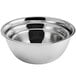 A set of three stainless steel mixing bowls.