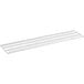 A white metal shelf with two metal bars on it.
