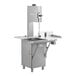 A ProCut vertical band meat saw with a handle and stainless steel table.
