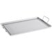 A rectangular aluminum tray with handles.