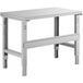 a grey rectangular table with metal legs