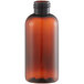 A 4 oz. PET amber Boston round bottle with a black cap.