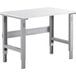 A white rectangular table with metal legs.