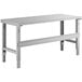 A grey rectangular Lavex steel workbench with two legs.