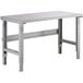 A grey rectangular Lavex workbench with metal legs and a steel top.