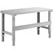 A grey rectangular Lavex steel workbench with adjustable metal legs.