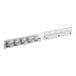 A white rectangular strip door with metal brackets and hooks.