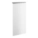 A white rectangular strip door with vertical metal rods.