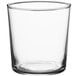 a clear glass with a rim