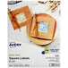 A box of Avery glossy white square labels with Sure Feed technology.