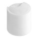 A close-up of a white 20/410 disc top lid with a curved edge.