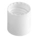 A close-up of a white plastic 20/410 disc top lid with a hole in it.