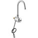 A silver Waterloo wall mount hands-free sensor faucet with a gooseneck spout.