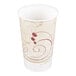 A 16-18 oz wax treated paper cold cup with a beige and red swirl design.