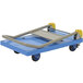 A blue Vestil platform truck with a folding gray handle.