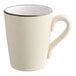 A white stoneware mug with a handle.