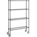 a wire shelving unit with wheels