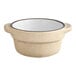 An Acopa Harvest Tan stoneware sauce cup with a black rim.