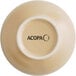 An Acopa Harvest Tan matte stoneware bowl with a black logo on it.