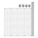 A white metal grid shelf with wheels.
