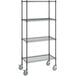A Steelton black wire shelving unit with wheels.