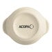A white Acopa stoneware sauce cup with black text that reads "Embers"