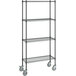 A Steelton black wire shelving unit with wheels.