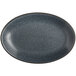 An Acopa midnight blue matte coupe stoneware platter with speckled specks.