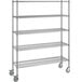 A Steelton chrome wire shelving unit with wheels.