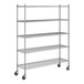 A Steelton chrome wire shelving unit with casters and four shelves.