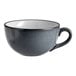 A matte midnight blue stoneware cup with a handle and a white interior.